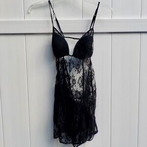 Victoria's Secret "Very Sexy" Black Lace Babydoll Lingerie Size M